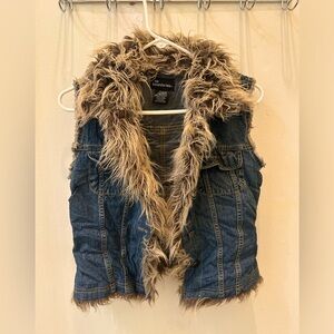 Y2K Denim and Faux Fur Vest